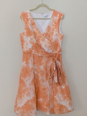 Calvin Klein Coral Pink Floral Fit & Flare Dress Size 14
